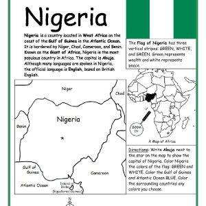 Nigeria Printable Worksheet with Map and Flag