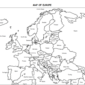 Map of Europe 51 Countries Printable Black and White Coloring Page