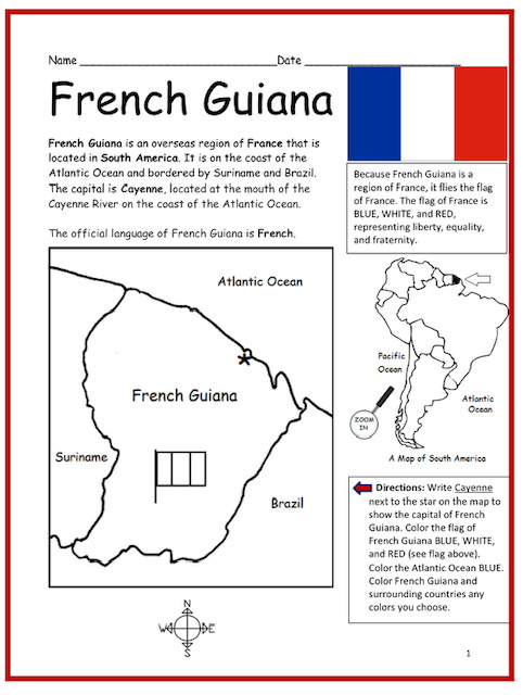 french-guiana-introductory-geography-worksheet